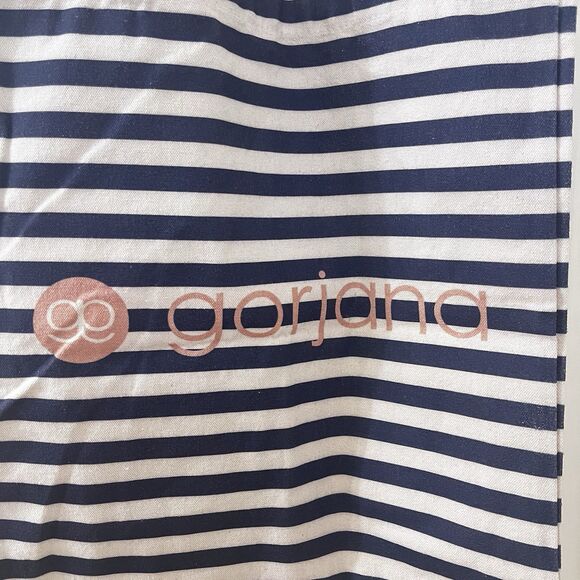 Gorjana Blue and Off-White Striped Canvas Logo Reusable Shopping Tote Bag - Picture 5 of 11